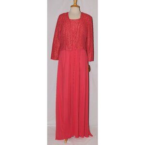 Fanny #1520 Floor Length Stretch Chiffon Gown With Jacket-Sizes 2X, 3X-CORAL-NEW
